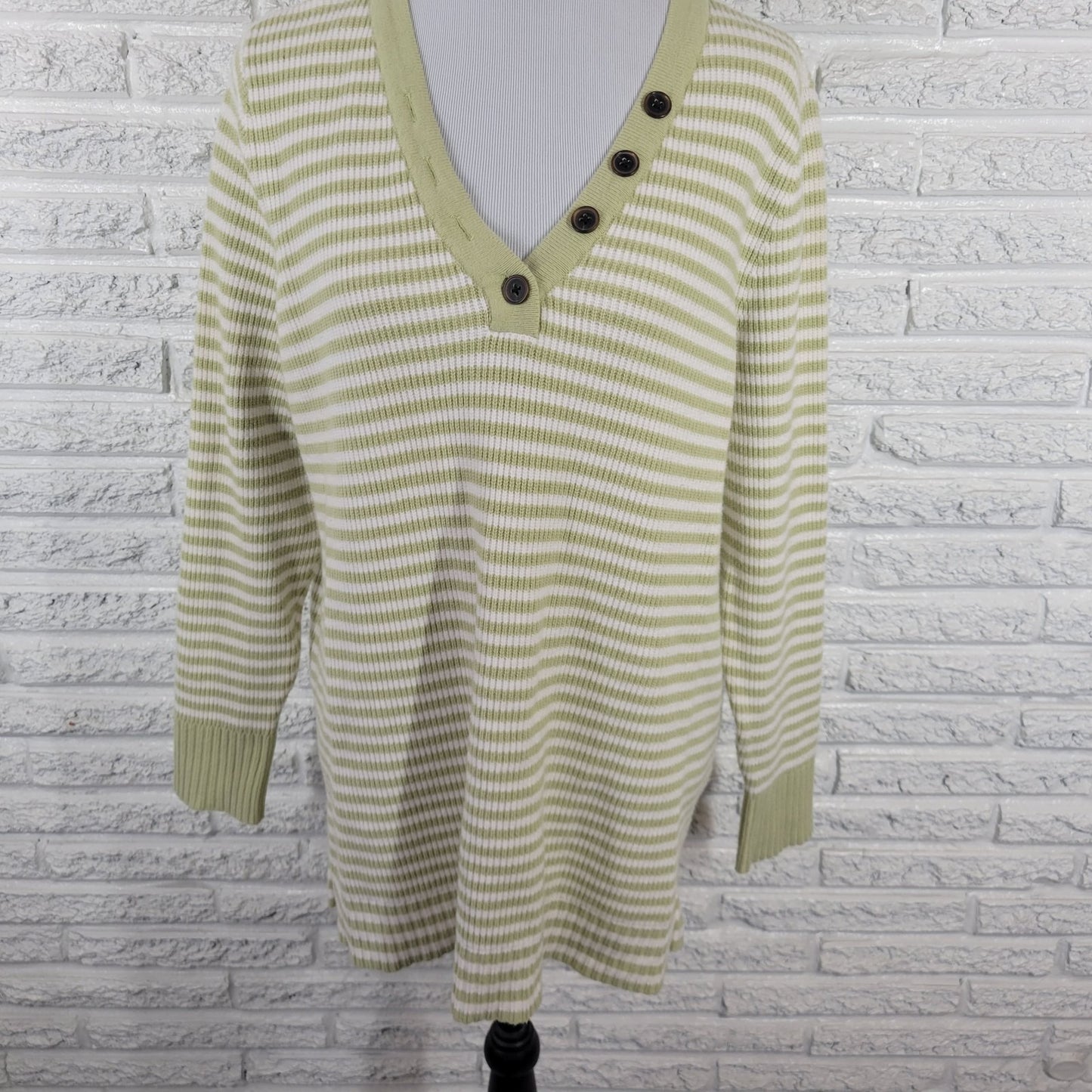 Sonoma Womens Sweater XXL Plus Long Sleeve Green Stripe Button Up Casual Comfy