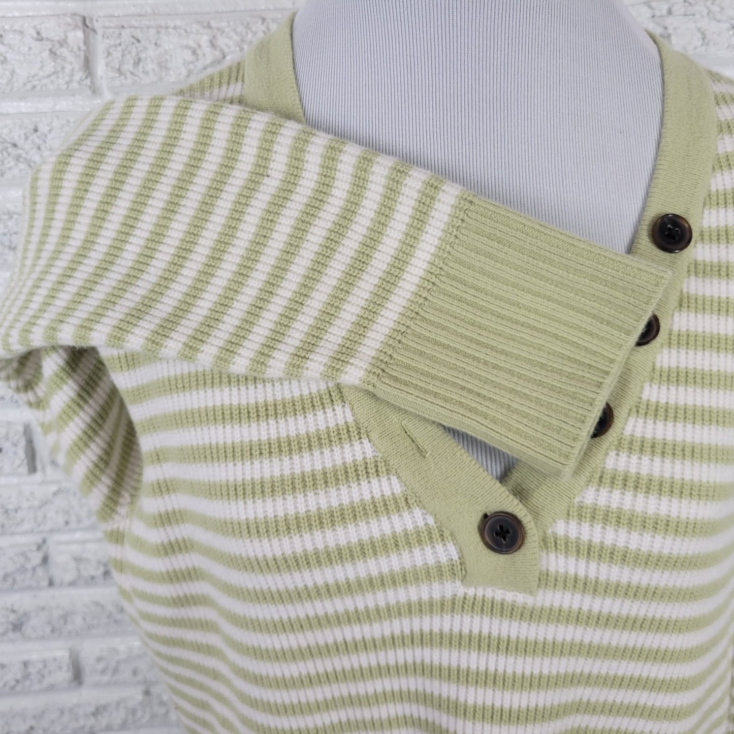 Sonoma Womens Sweater XXL Plus Long Sleeve Green Stripe Button Up Casual Comfy
