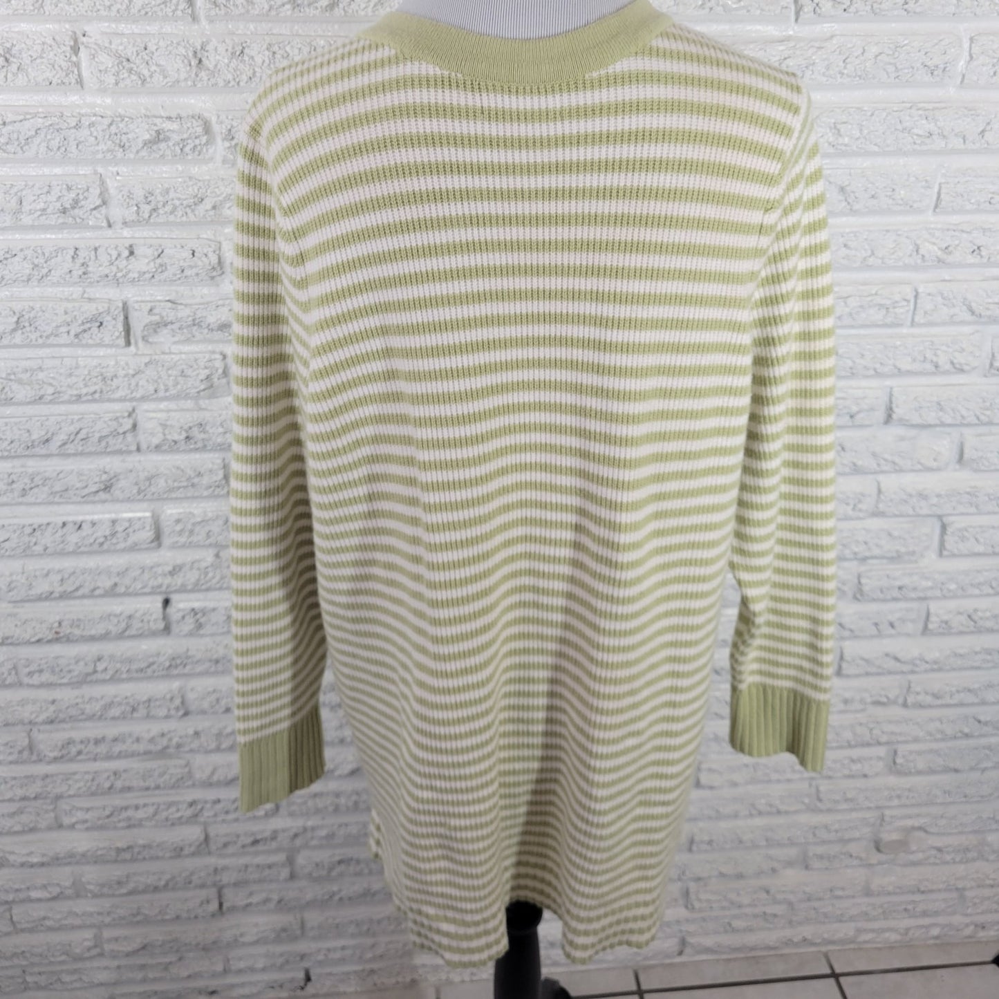Sonoma Womens Sweater XXL Plus Long Sleeve Green Stripe Button Up Casual Comfy