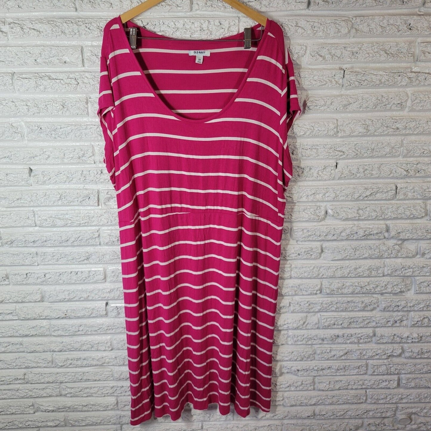 Old Navy Womens Dress 3X Plus Cap Sleeve Pink Stripe Scoop Neck Rayon Blend