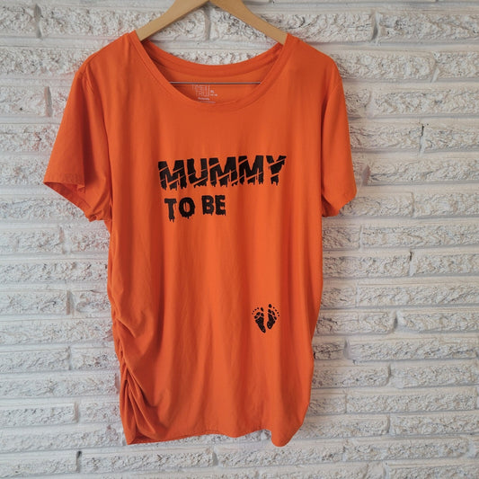 Halloween Time Tru Womens Maternity Top XL Tee Comfy Orange Mummy to Be Mom