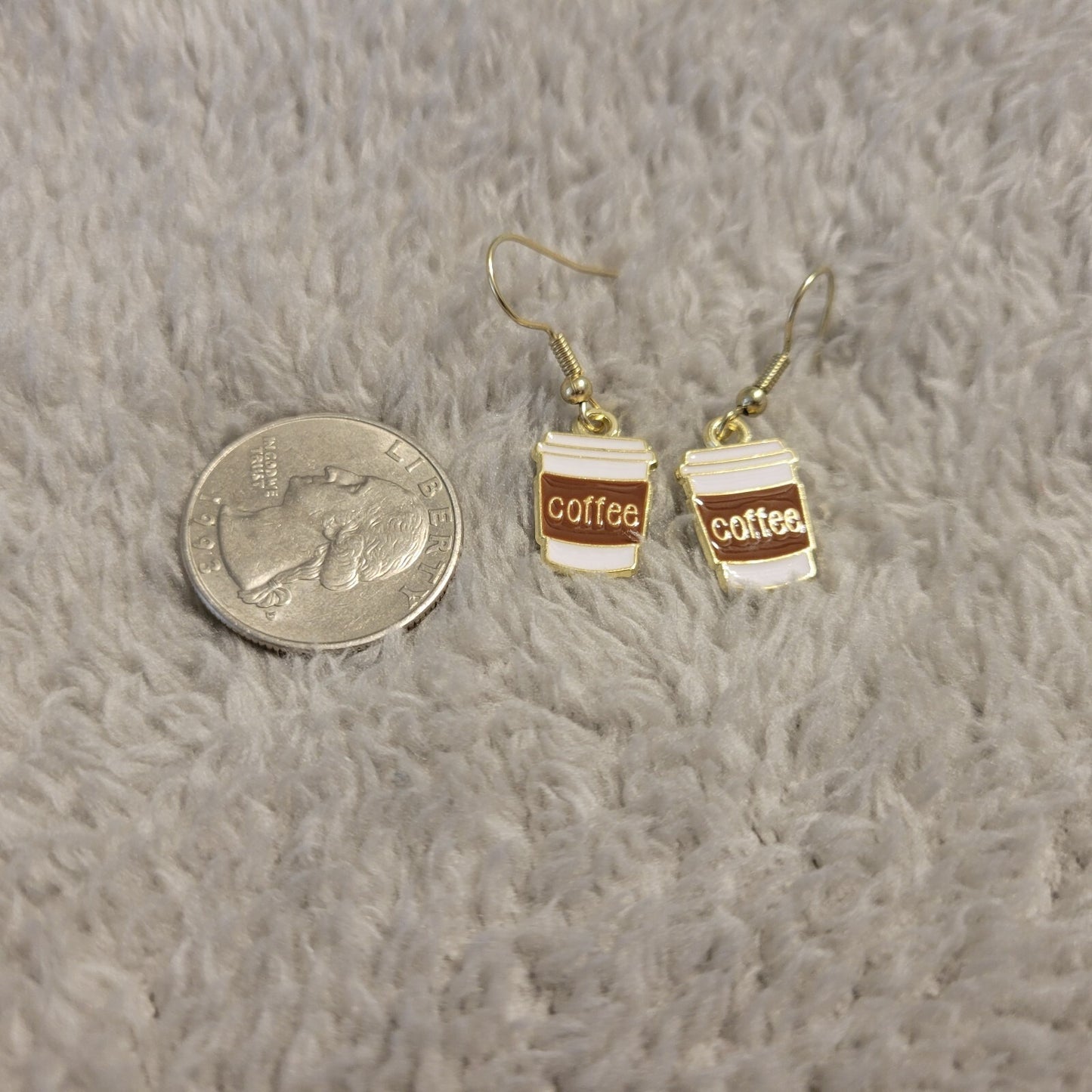 Coffee Cup Earrings One Pair Gold Tone Fish Hook Dangle Caffeine Morning Joe