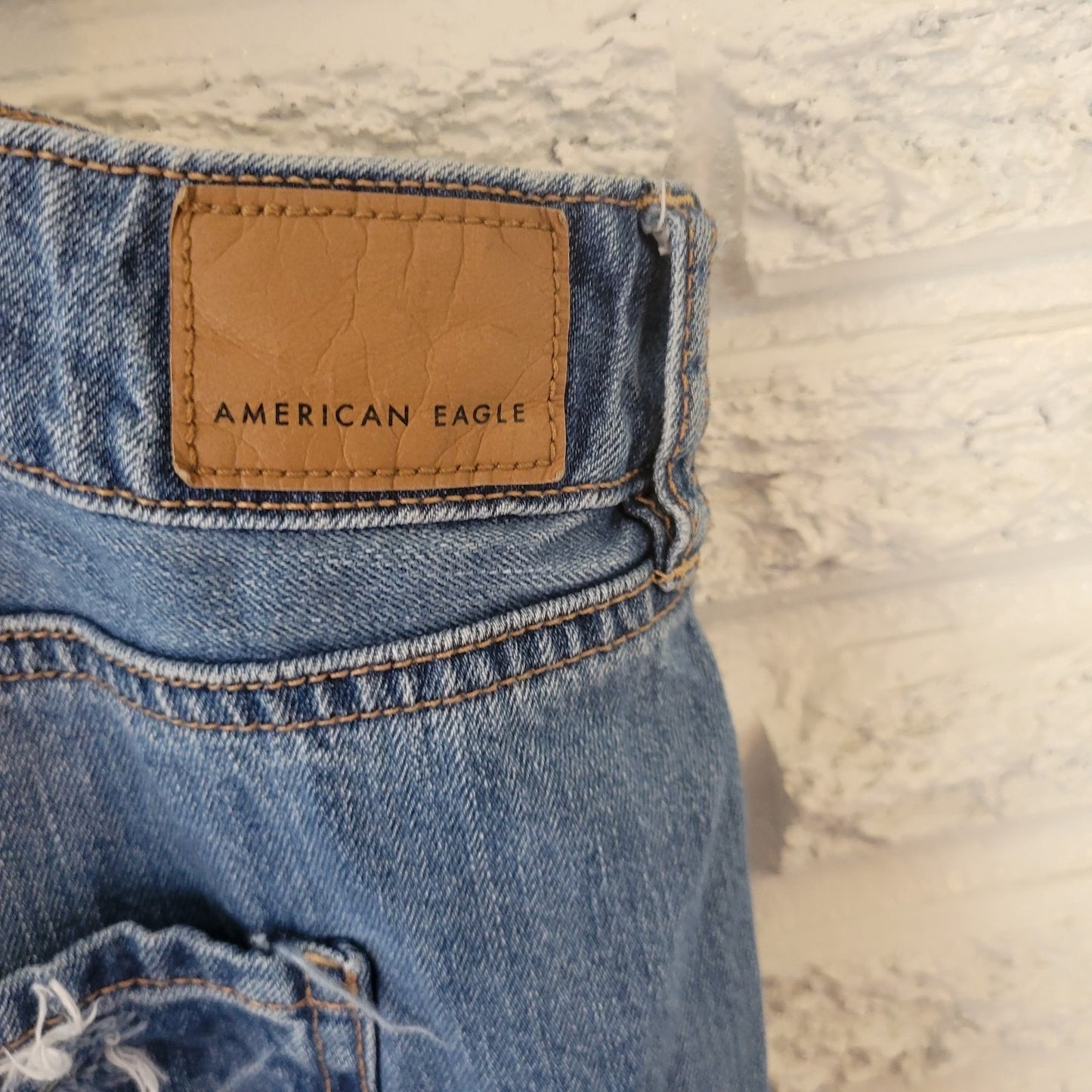 American Eagle Womens Jeans 24 Short 24WP Distressed Destroyed Blue Denim Button