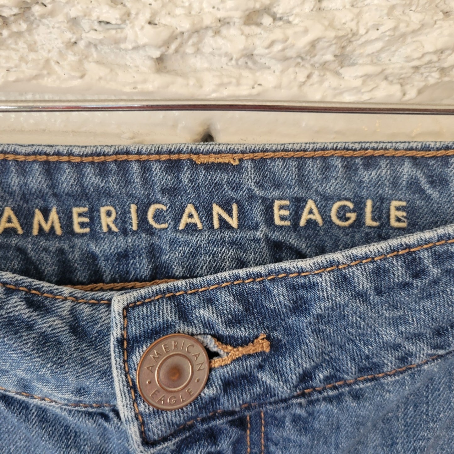 American Eagle Womens Jeans 24 Short 24WP Distressed Destroyed Blue Denim Button