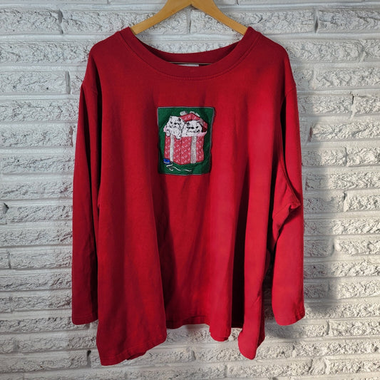 Christmas All American Comfort Women Sweatshirt 4X Plus Red Kittens Cats Holiday