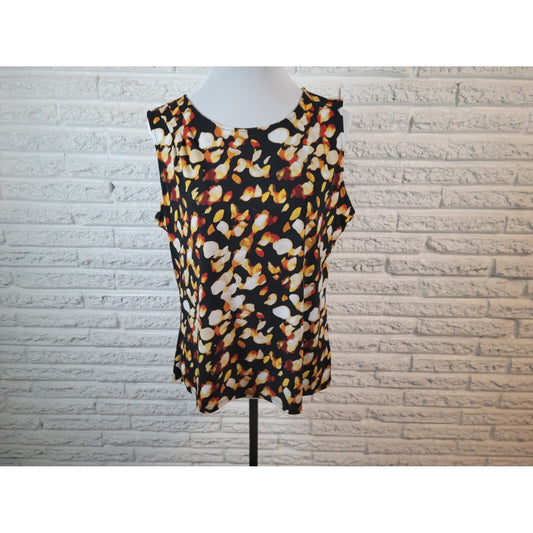 Worthington Women Top Extra Large Sleeveless Yellow Watercolor Poly Blend Office