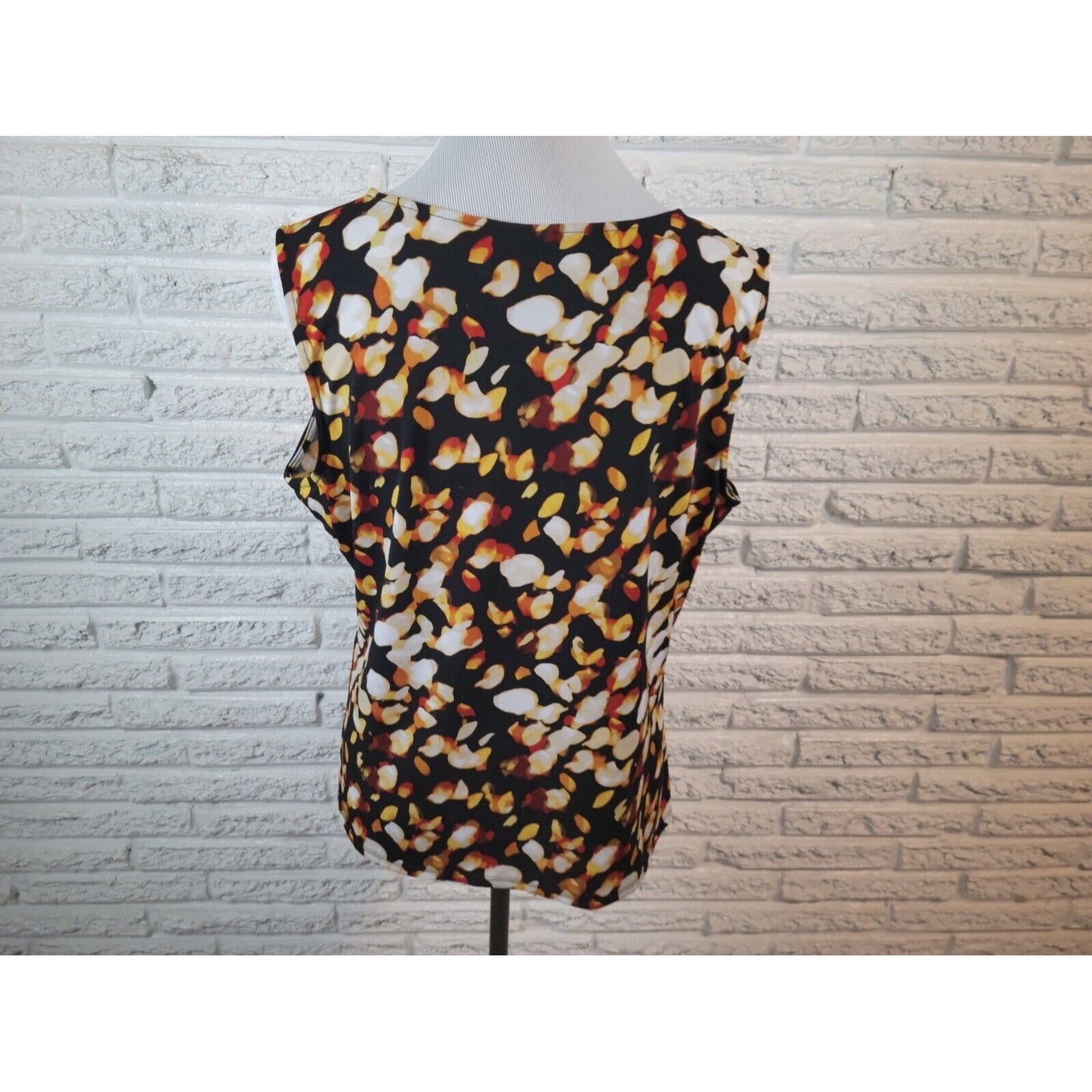 Worthington Women Top Extra Large Sleeveless Yellow Watercolor Poly Blend Office