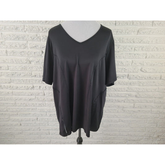 Catherines Womens Shirt 1X Plus Tee Athletic Mesh Strip Black Polyester Blend