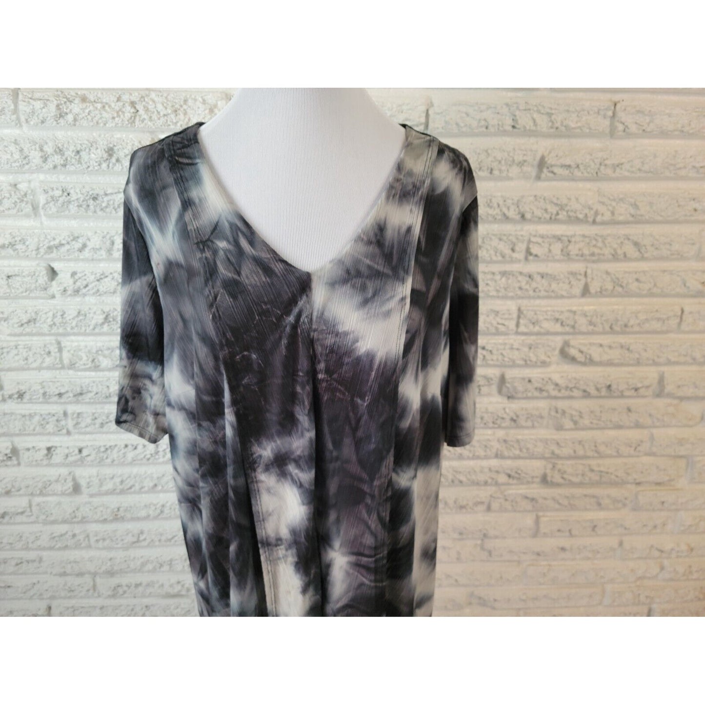 Alyx Womens Top 2X Short Sleeve Black Tie Dye Polyester Sheer Pullover Career