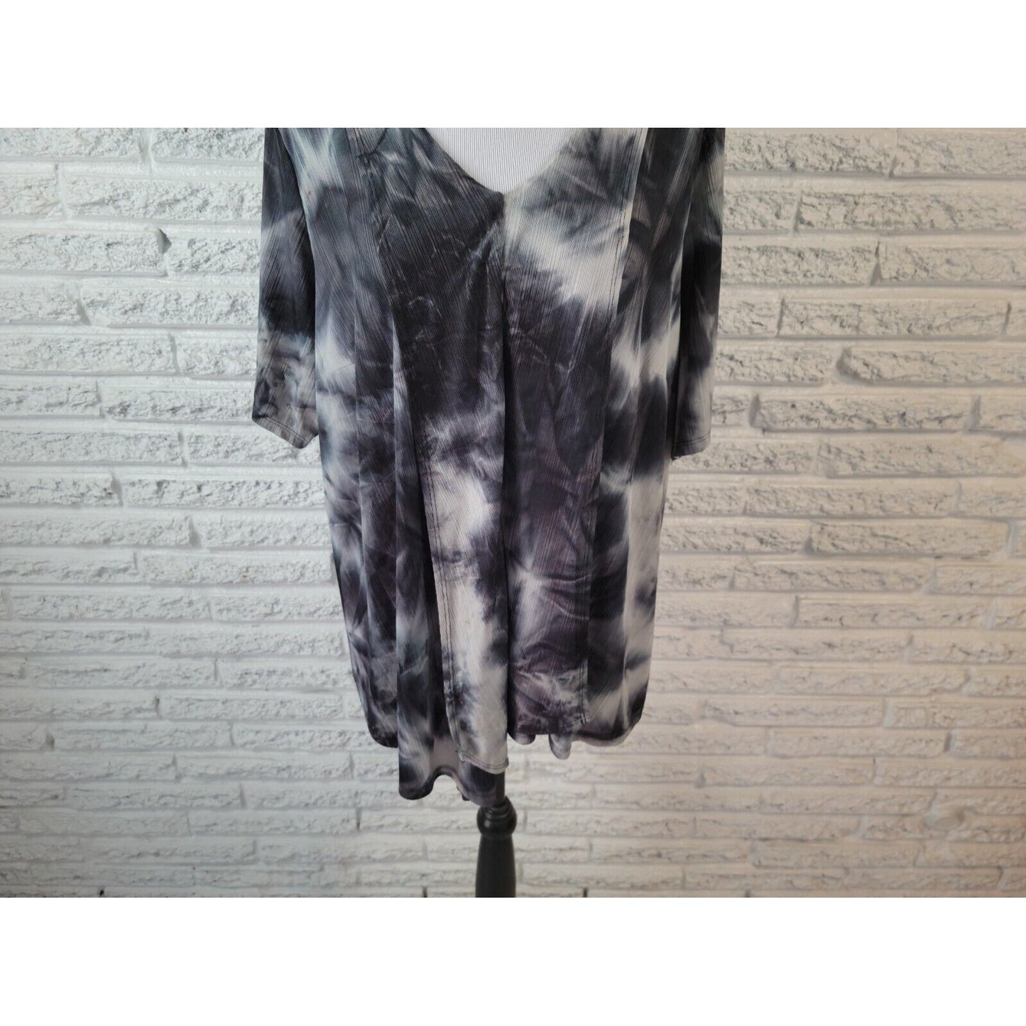 Alyx Womens Top 2X Short Sleeve Black Tie Dye Polyester Sheer Pullover Career