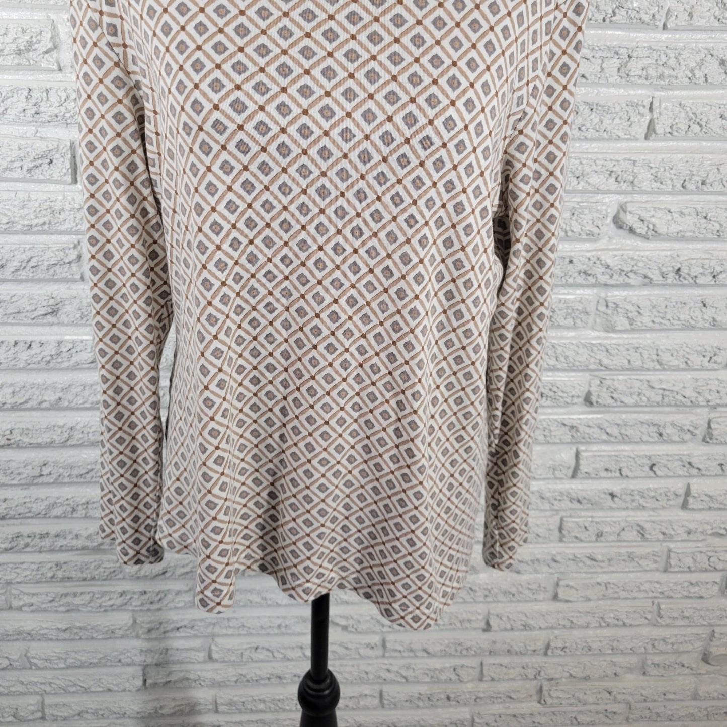 Croft Barrow Womens Top Extra Large XL Tee Long Sleeve Gray Tan Geometric Cotton