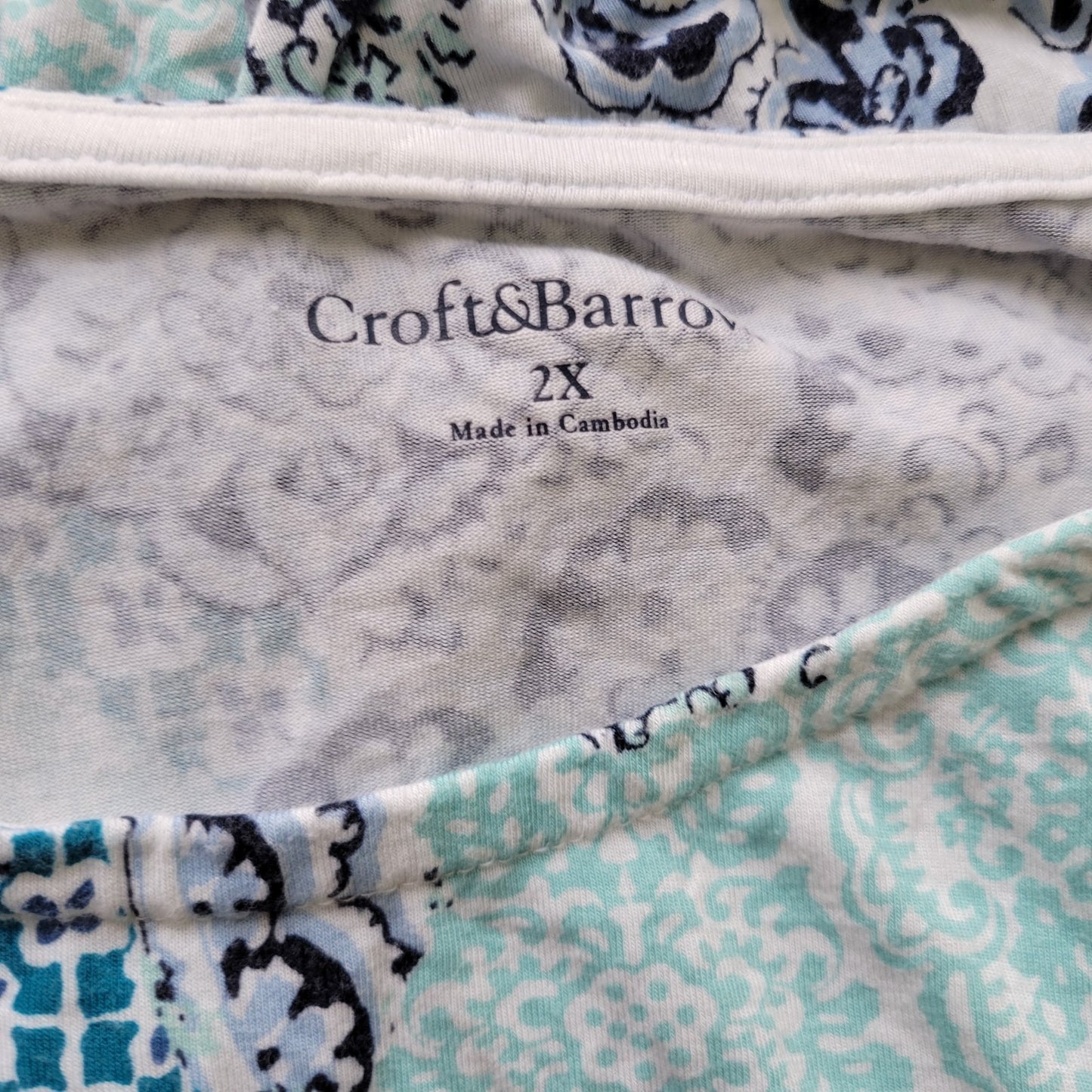 Croft Barrow Womens Top 2X Plus Tunic Batwing Sleeve Blue Floral Side Ties Comfy