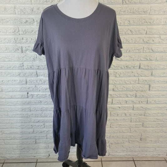 Time Tru Womens Dress XXL 20 Plus Mini Short Sleeve Gray Cotton Ruffle Comfy