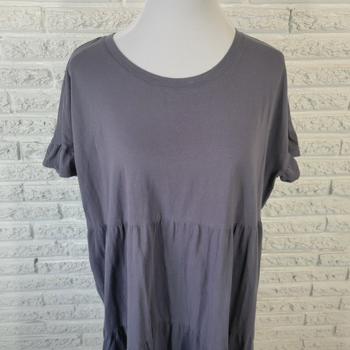 Time Tru Womens Dress XXL 20 Plus Mini Short Sleeve Gray Cotton Ruffle Comfy