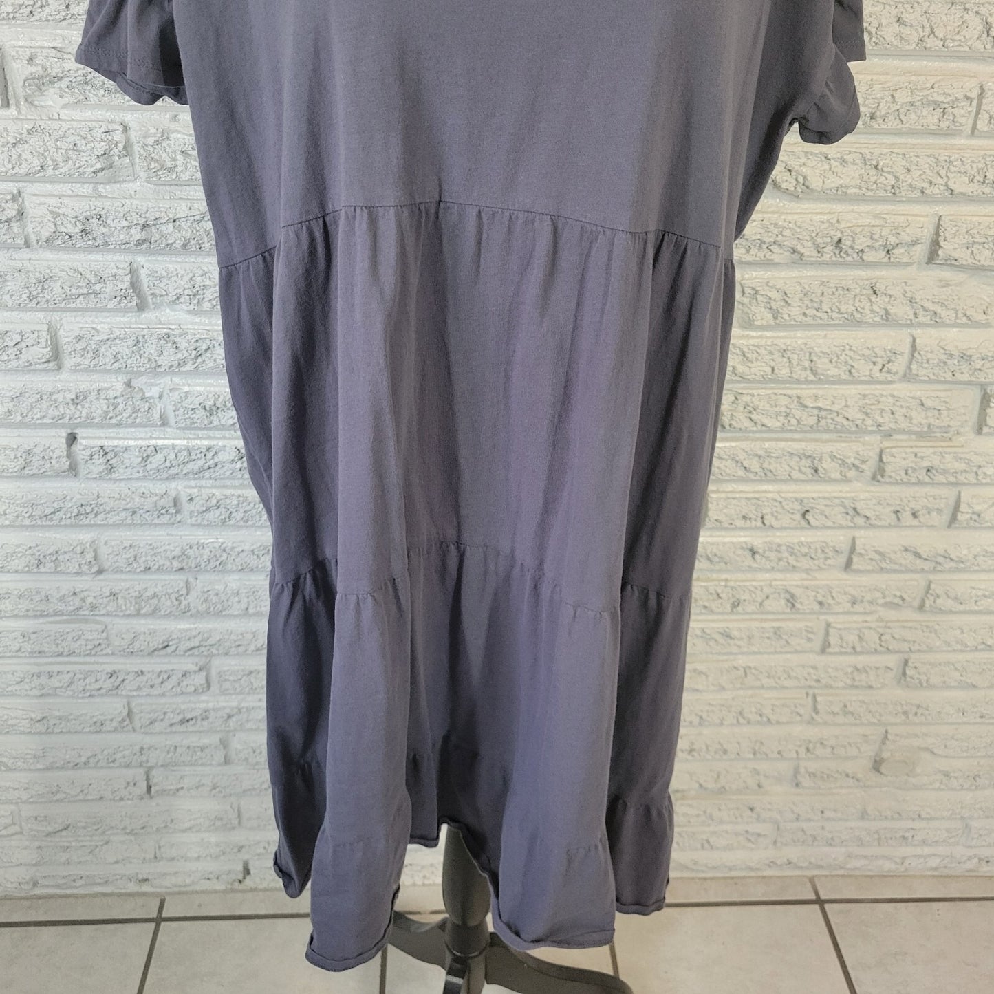Time Tru Womens Dress XXL 20 Plus Mini Short Sleeve Gray Cotton Ruffle Comfy