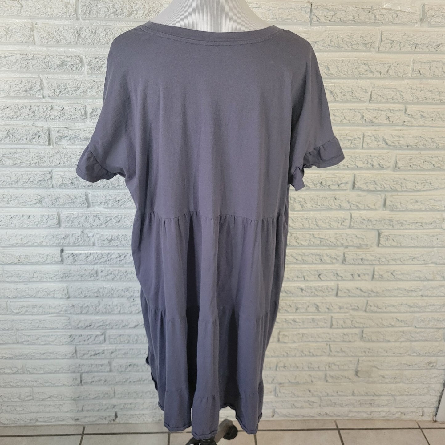 Time Tru Womens Dress XXL 20 Plus Mini Short Sleeve Gray Cotton Ruffle Comfy