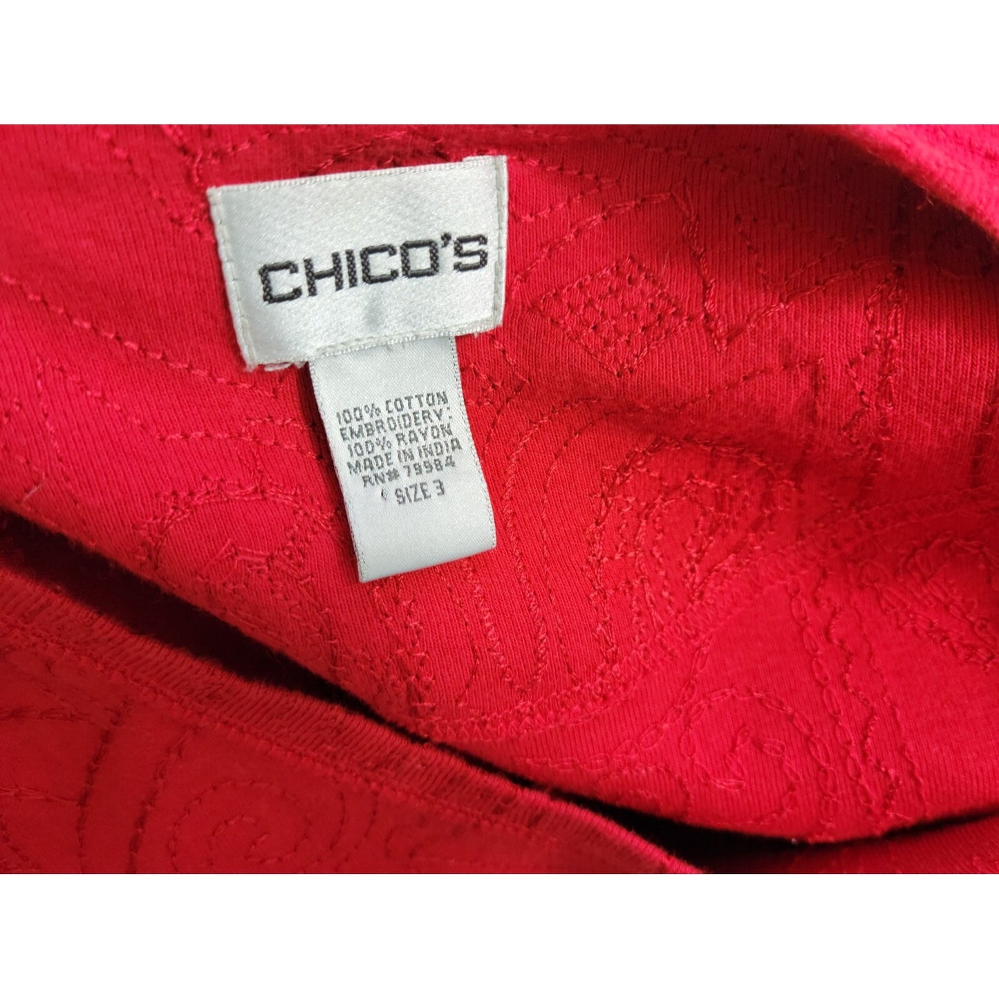 Chicos Womens Top 3 Standard Extra Large XL Pullover Cotton Embroider Red Office