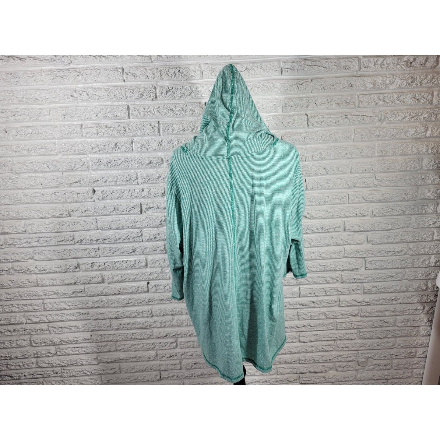 Catherines Womens Swim Coverup 1X 18W 20W Hoodie 3/4 Sleeve Pockets Green Stripe