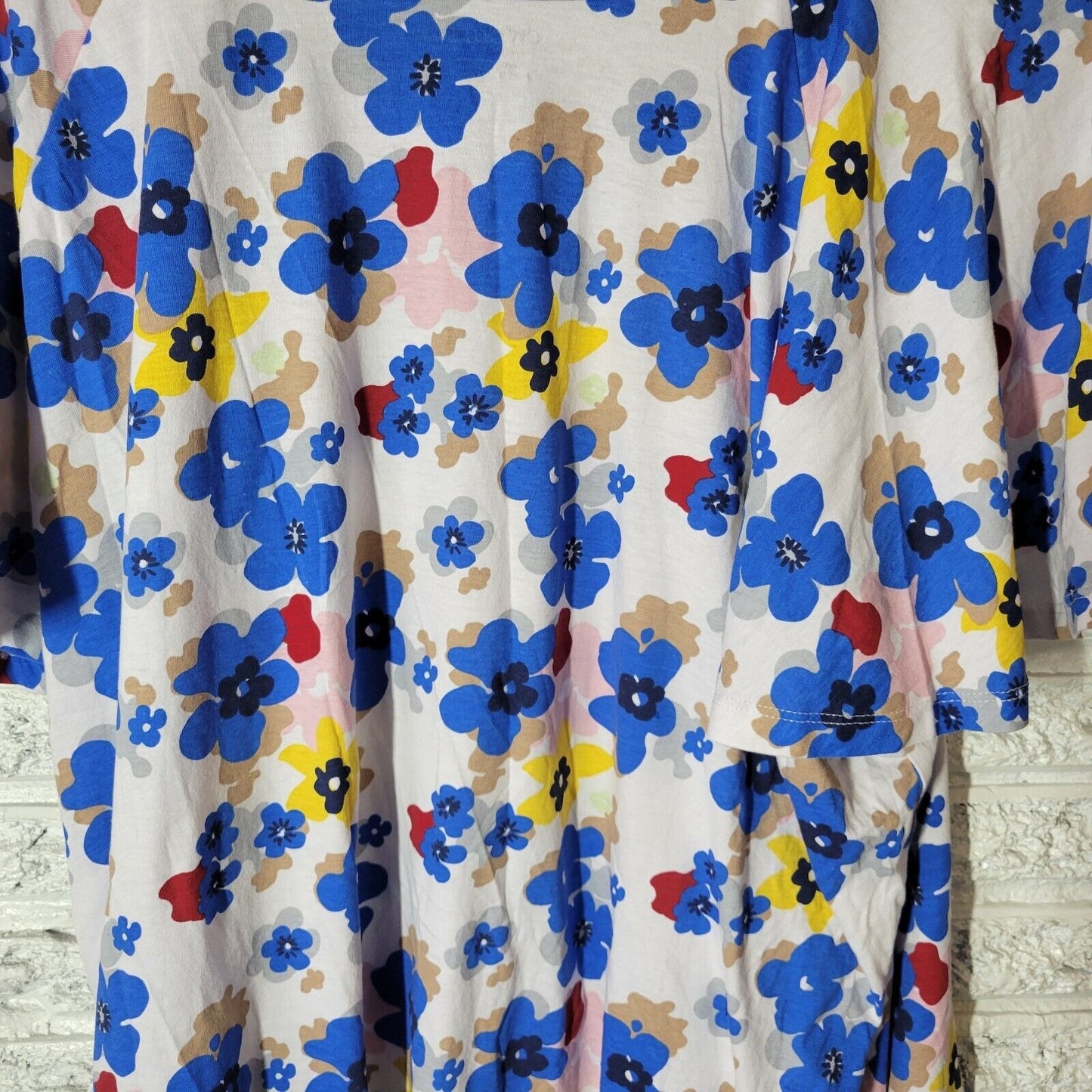 CW Classics Womens Top 3X Tee Flutter Sleeve Blue Pink Floral Cotton Lightweight