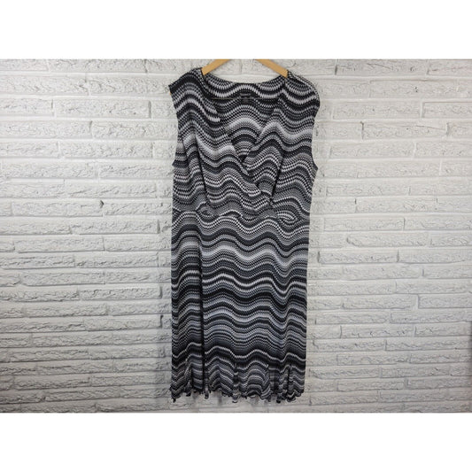 Glamour Womens Dress 18W Sleeveless Sheath Black Geometric Poly Blend Ruffle