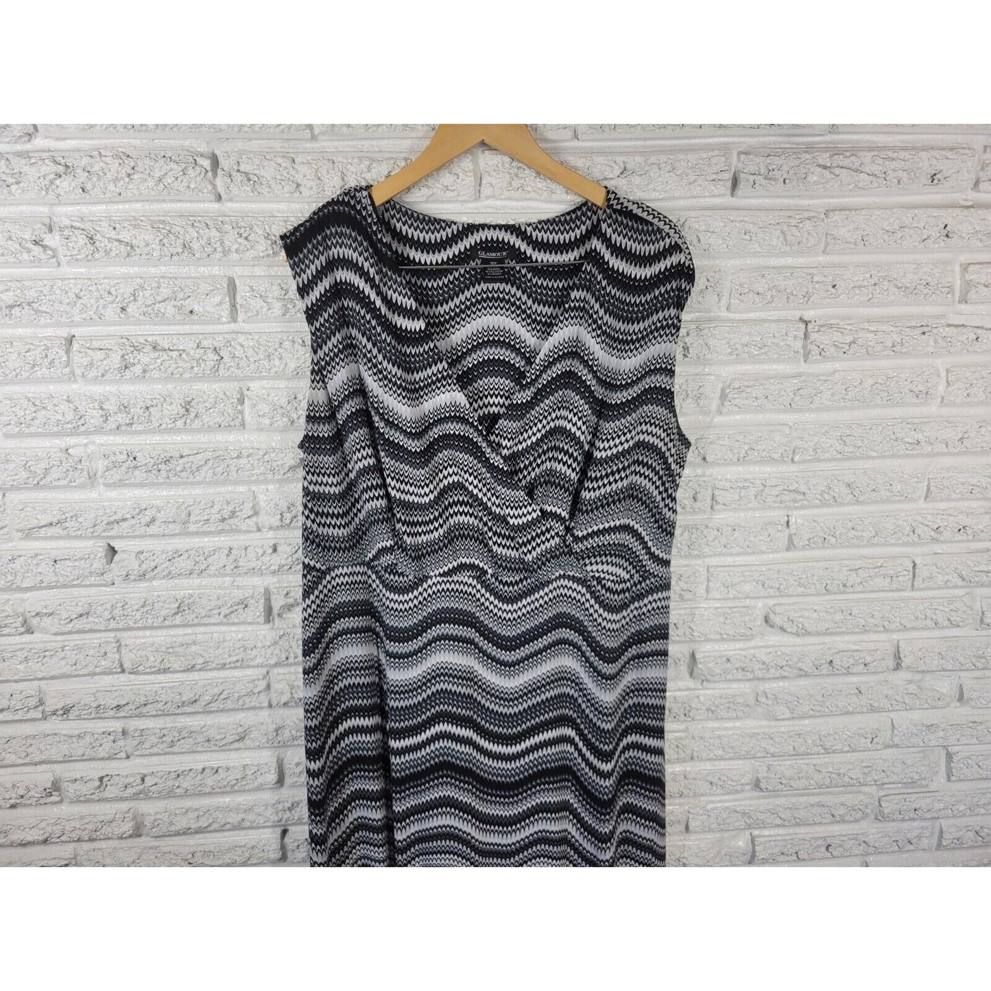 Glamour Womens Dress 18W Sleeveless Sheath Black Geometric Poly Blend Ruffle