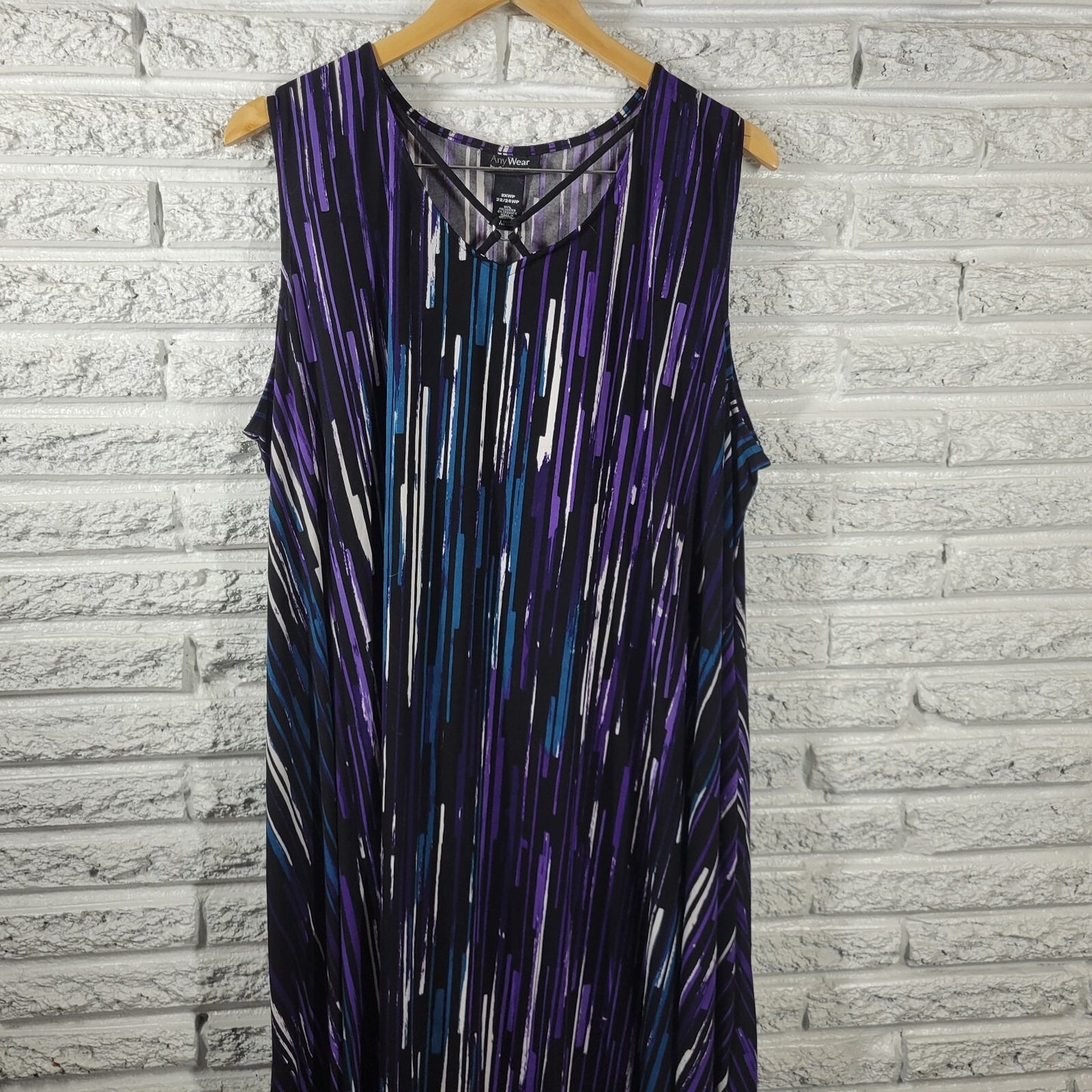 Catherines Womens Dress 2XWP Plus Sleeveless Purple Watercolor Lattice Neck