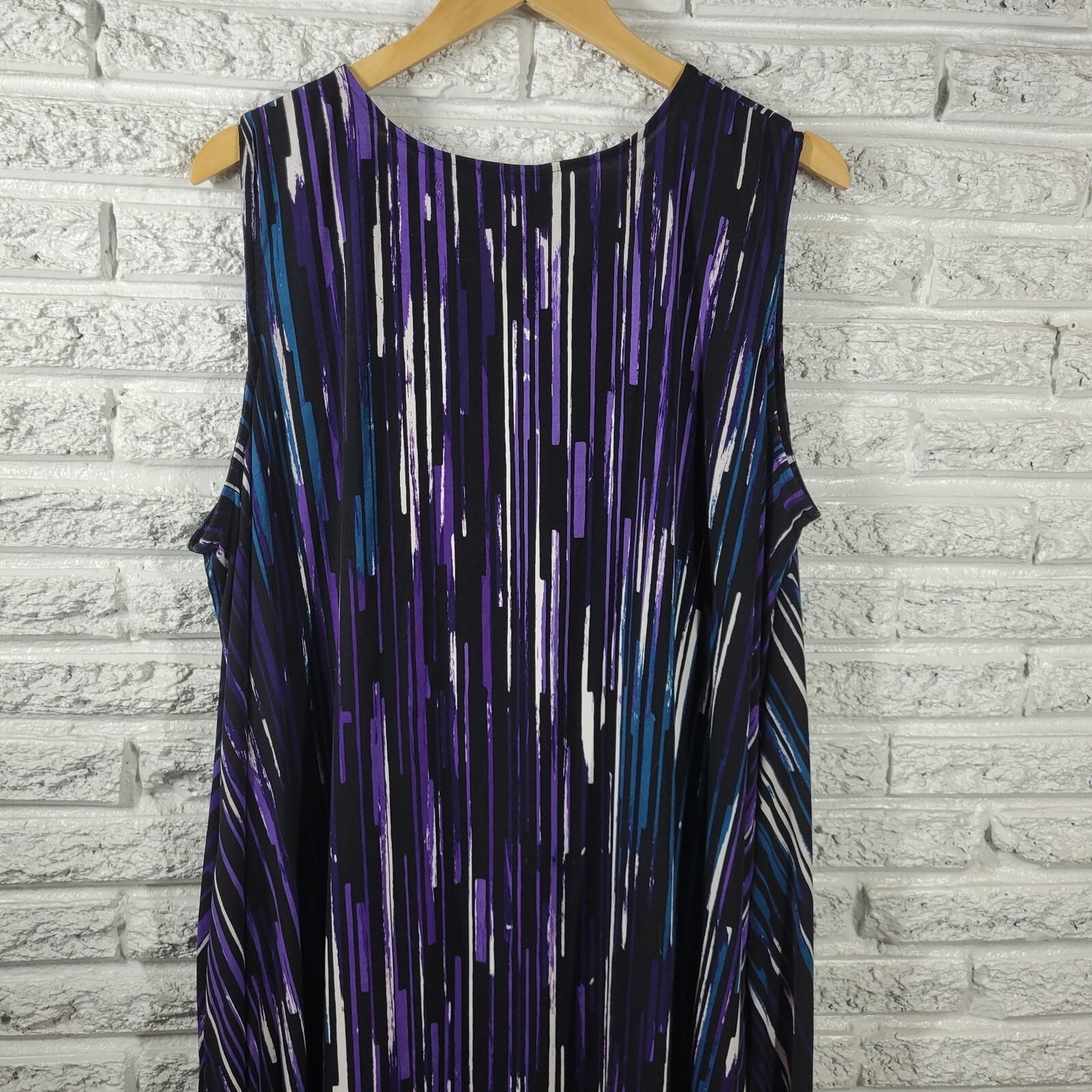 Catherines Womens Dress 2XWP Plus Sleeveless Purple Watercolor Lattice Neck