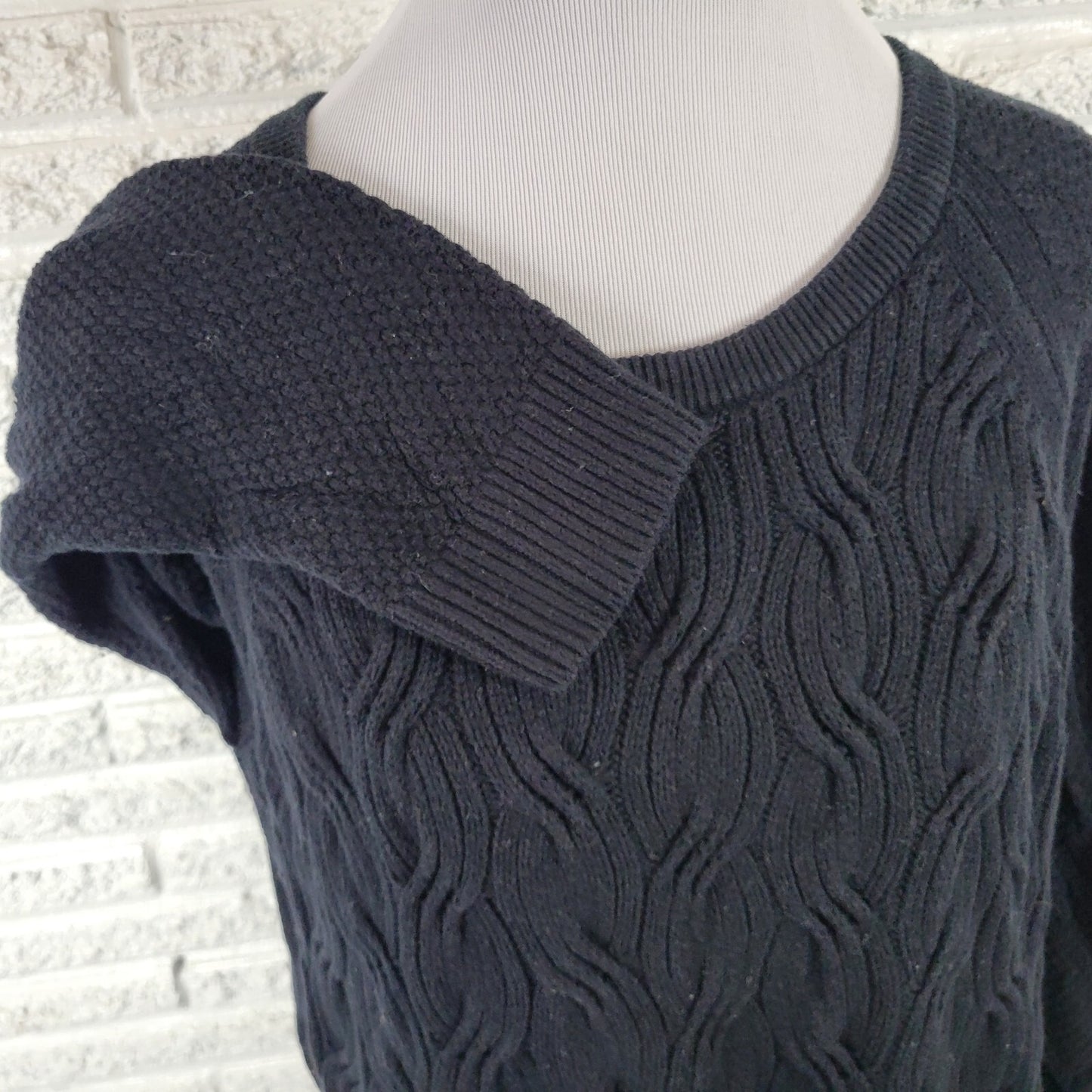 Sonoma Womens Sweater 1X Plus Cable Knit Black Side Slits Casual Cotton Blend