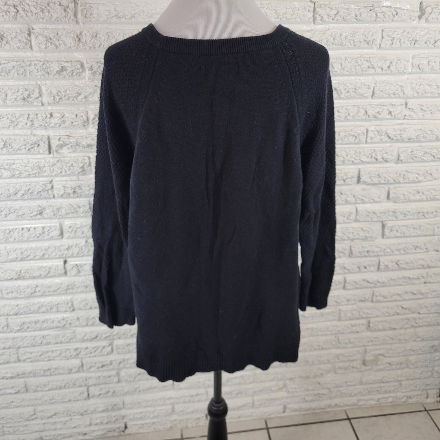 Sonoma Womens Sweater 1X Plus Cable Knit Black Side Slits Casual Cotton Blend