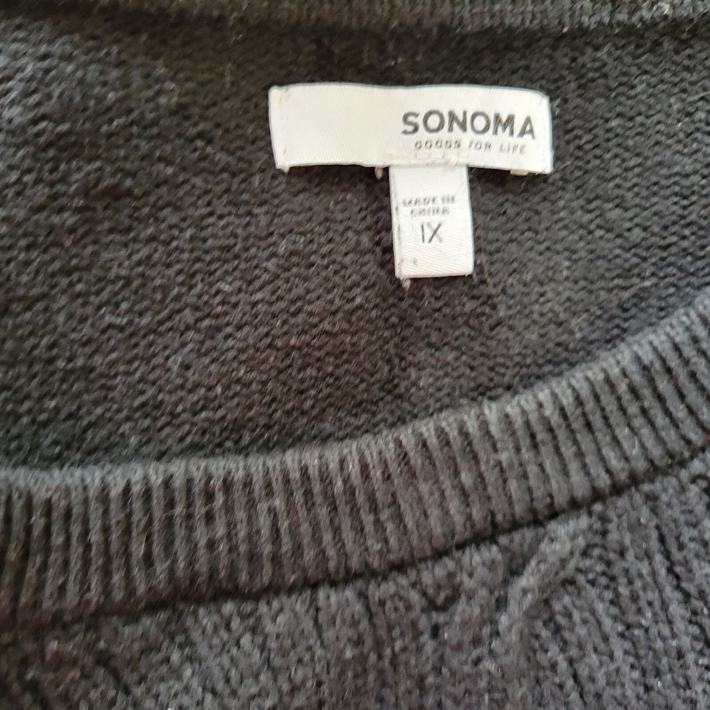 Sonoma Womens Sweater 1X Plus Cable Knit Black Side Slits Casual Cotton Blend