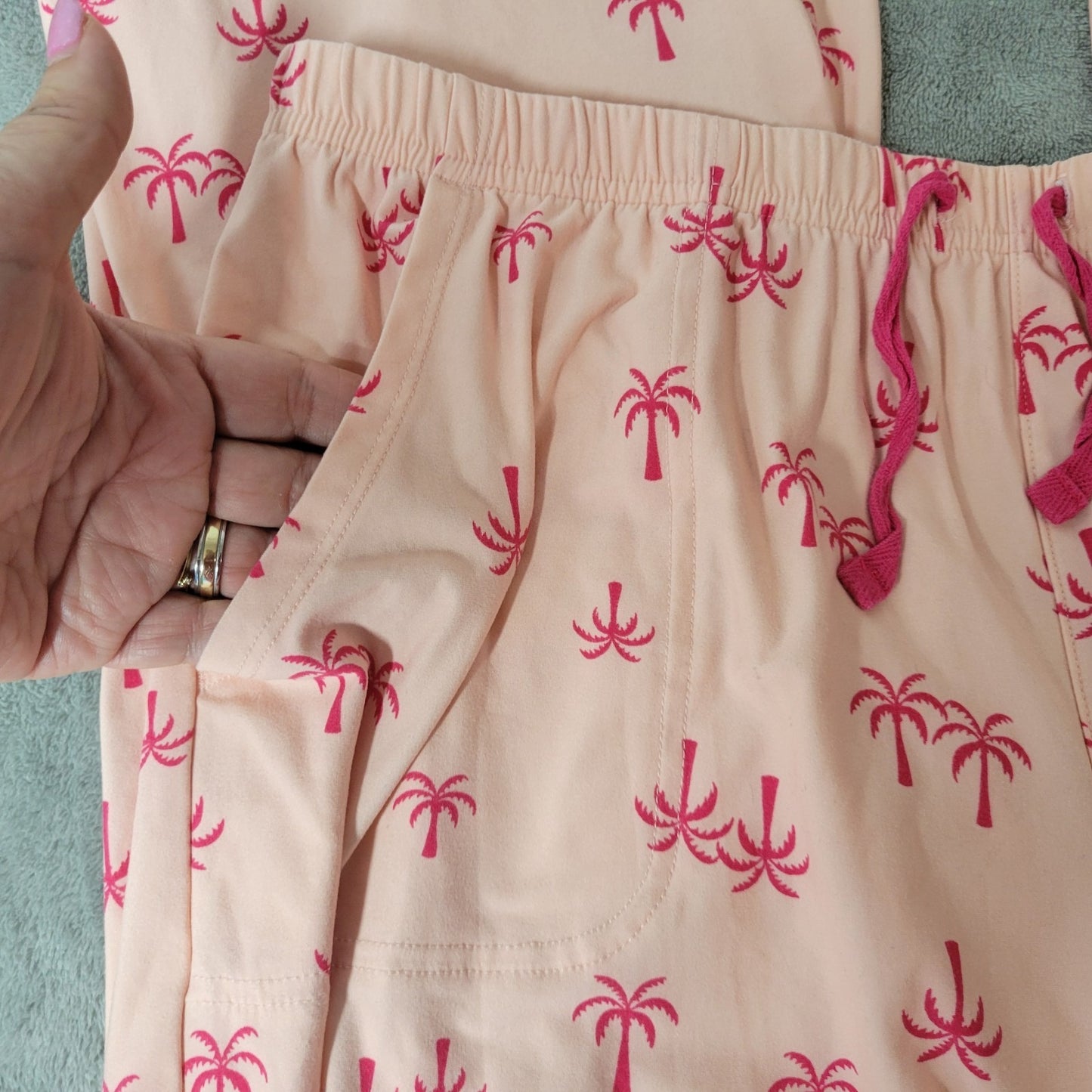 Sonoma Womens Pajama Pants Extra Large XL Pink Palm Trees Drawstring Lightweight