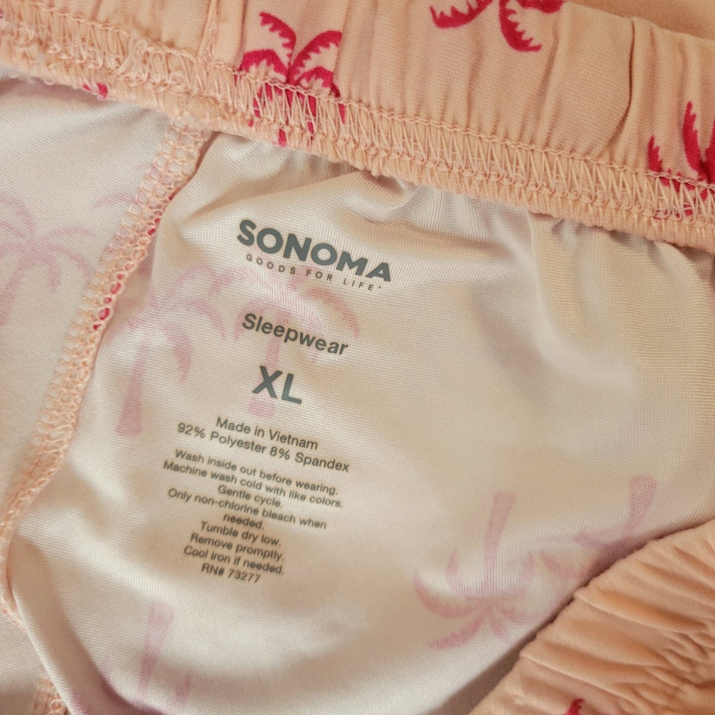 Sonoma Womens Pajama Pants Extra Large XL Pink Palm Trees Drawstring Lightweight