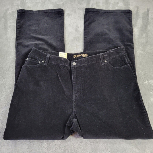 St Johns Bay Women Jeans 18W Plus Average Boot Cut Black Corduroy Denim Zip Fly