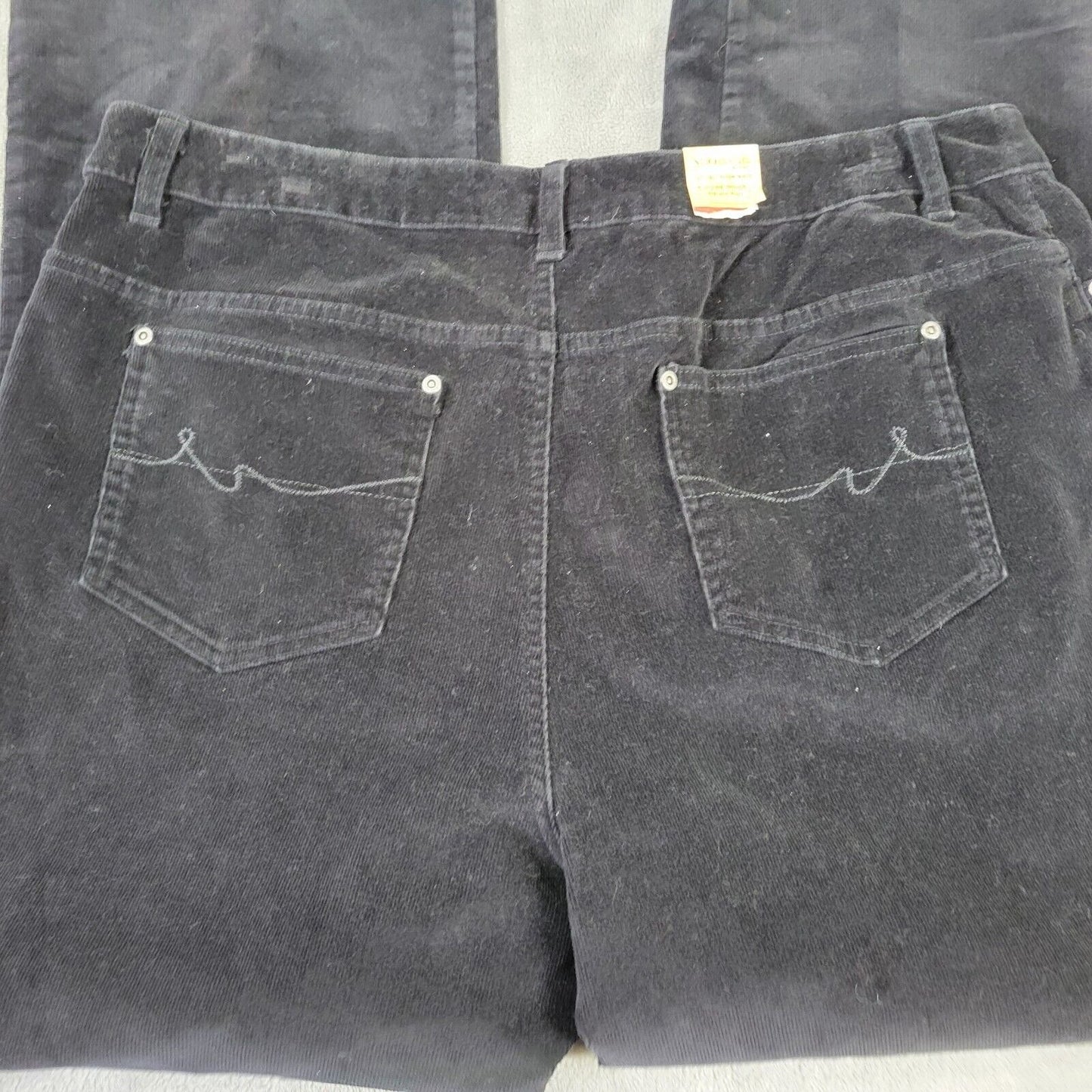 St Johns Bay Women Jeans 18W Plus Average Boot Cut Black Corduroy Denim Zip Fly