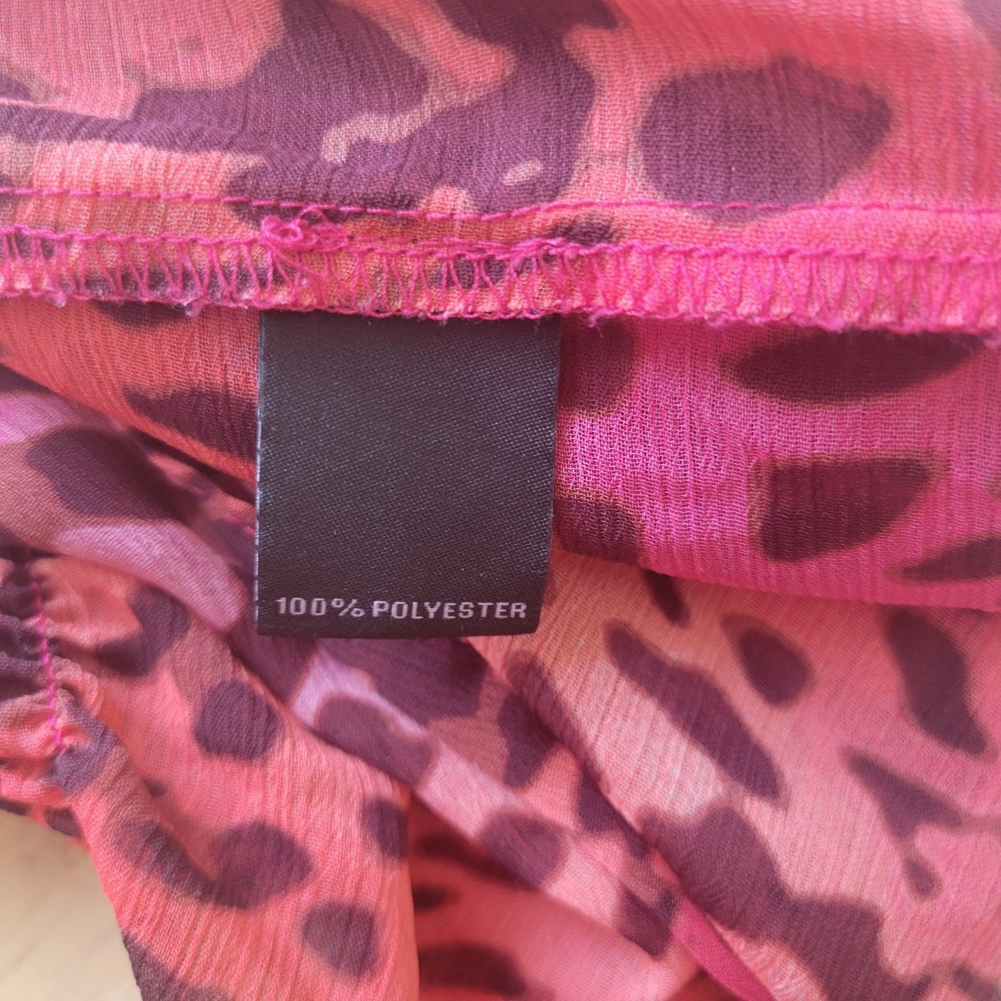 Investments Womens Top 1X Plus Peplum Pink Black Animal Print Lightweight Sheer