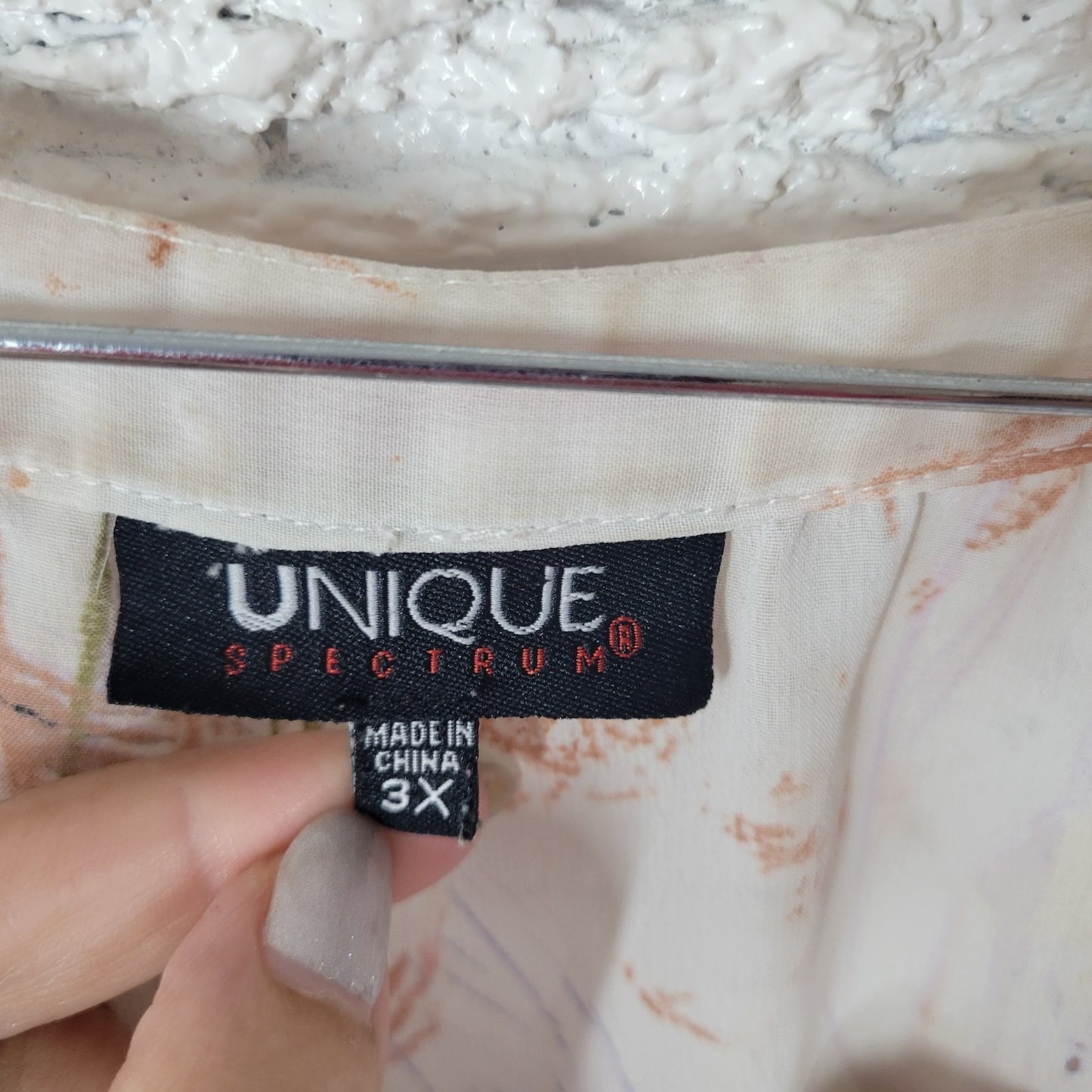 Unique Spectrum Womens Top 3X Plus Tunic Batwing Brown Watercolor Smocked Waist