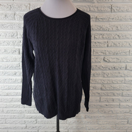 Lands End Womens Sweater XL 18 Plus Cable Knit Black Cotton Casual Comfy