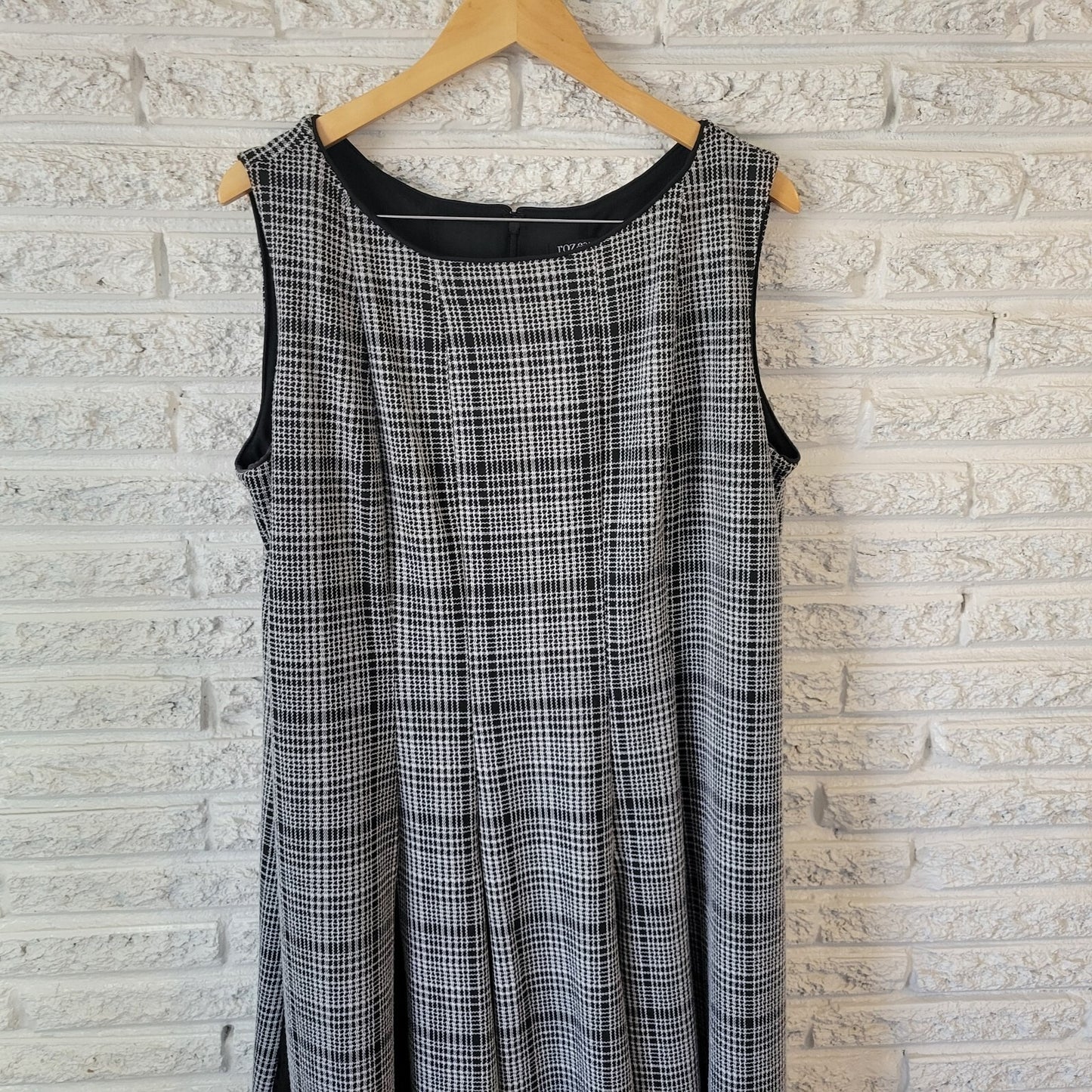 Roz Ali Womens Dress 18 Sleeveless Fit Flare Black Plaid Lace Panels Zip Pleated