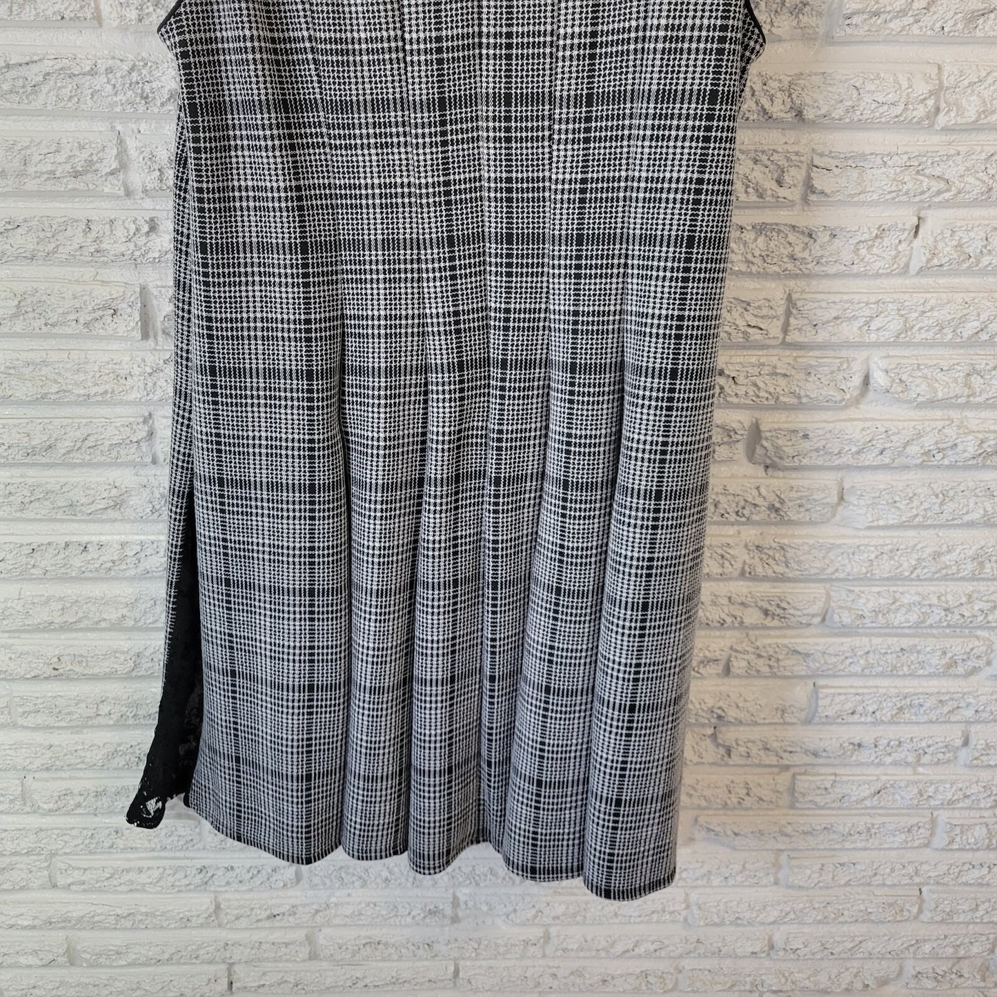 Roz Ali Womens Dress 18 Sleeveless Fit Flare Black Plaid Lace Panels Zip Pleated