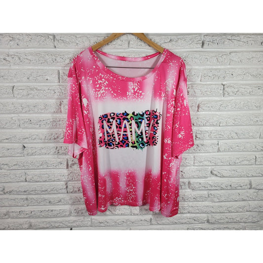 Shein Womens Top 5XL Plus Tee Short Sleeve Pink Animal Print Mama Mom Polyester