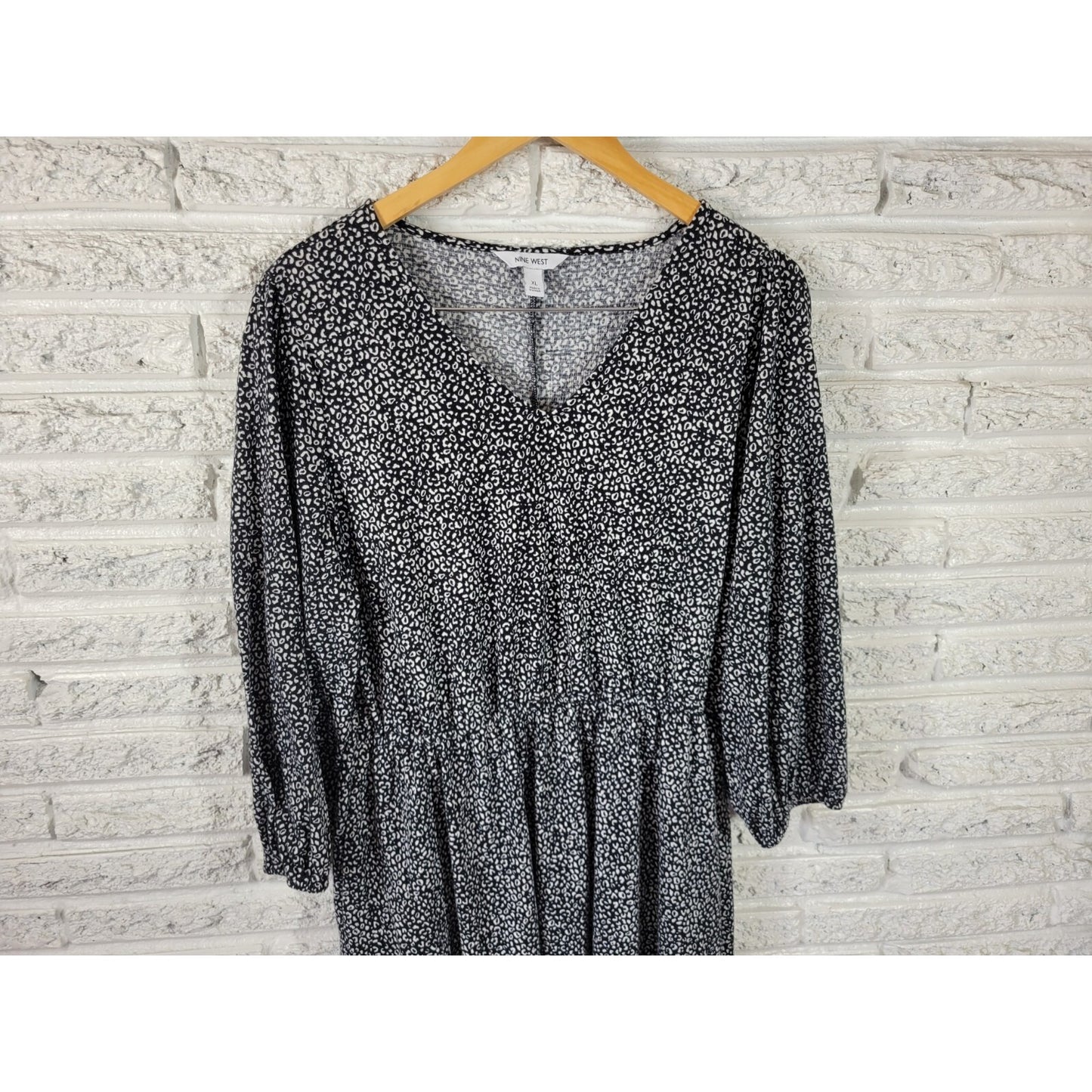 Nine West Womens Dress Extra Large Mini Fit Flare Black Animal Print Pockets