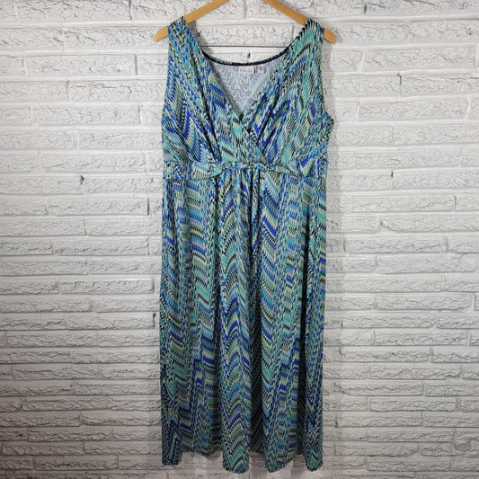 Kim Rogers Womens Dress 1X Plus Sheath Sleeveless Blue Watercolor Poly Blend