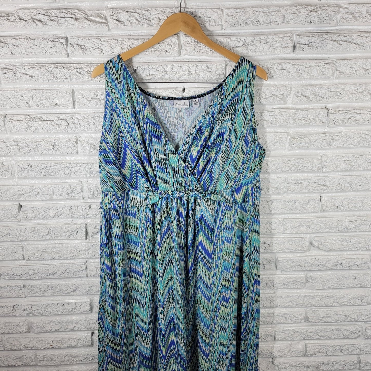 Kim Rogers Womens Dress 1X Plus Sheath Sleeveless Blue Watercolor Poly Blend