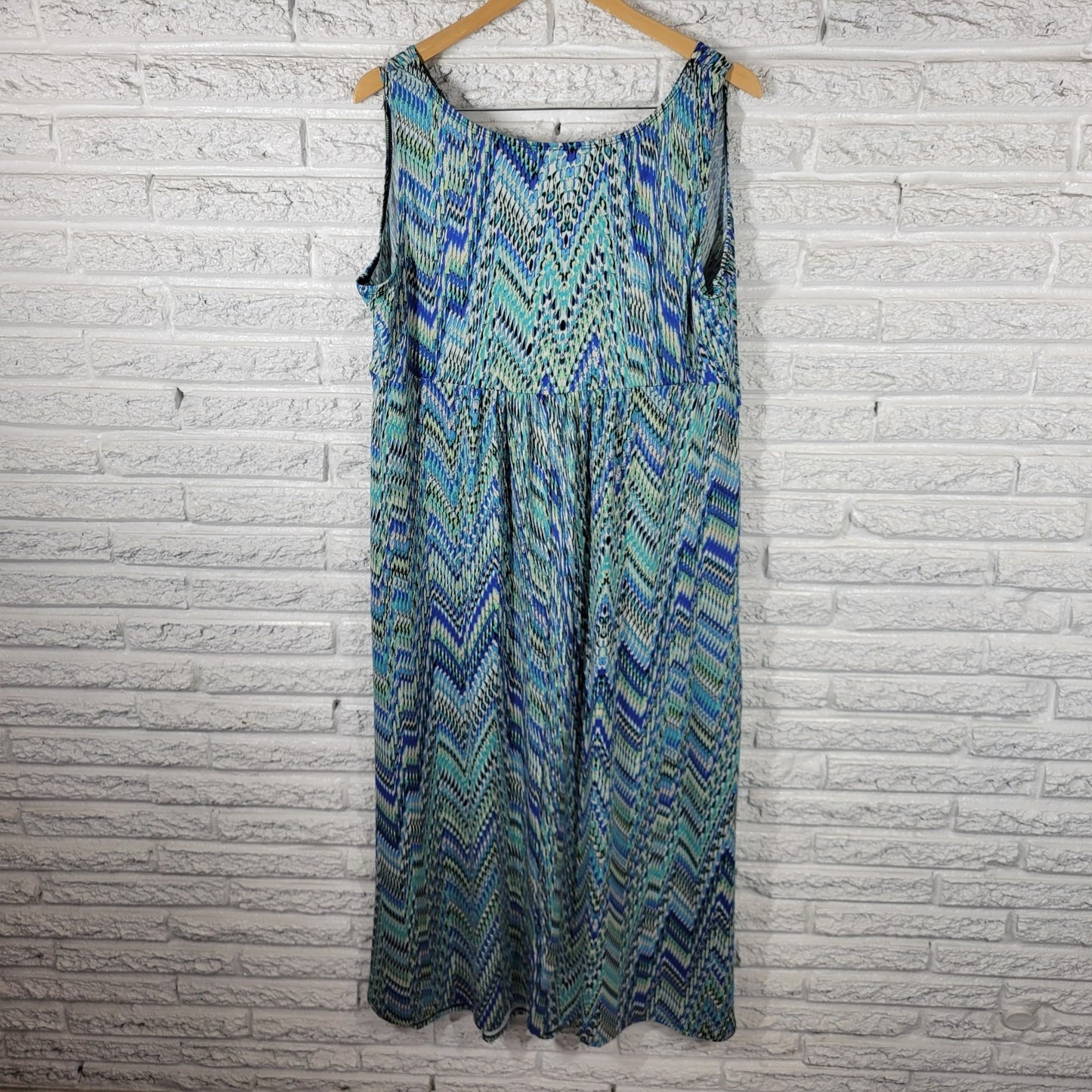 Kim Rogers Womens Dress 1X Plus Sheath Sleeveless Blue Watercolor Poly Blend