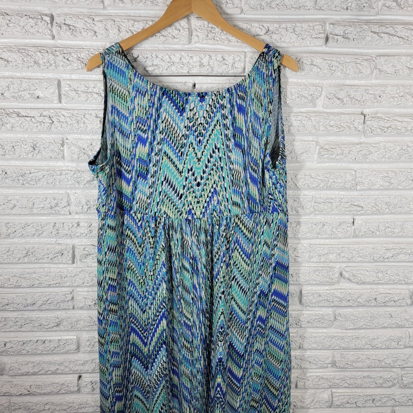 Kim Rogers Womens Dress 1X Plus Sheath Sleeveless Blue Watercolor Poly Blend