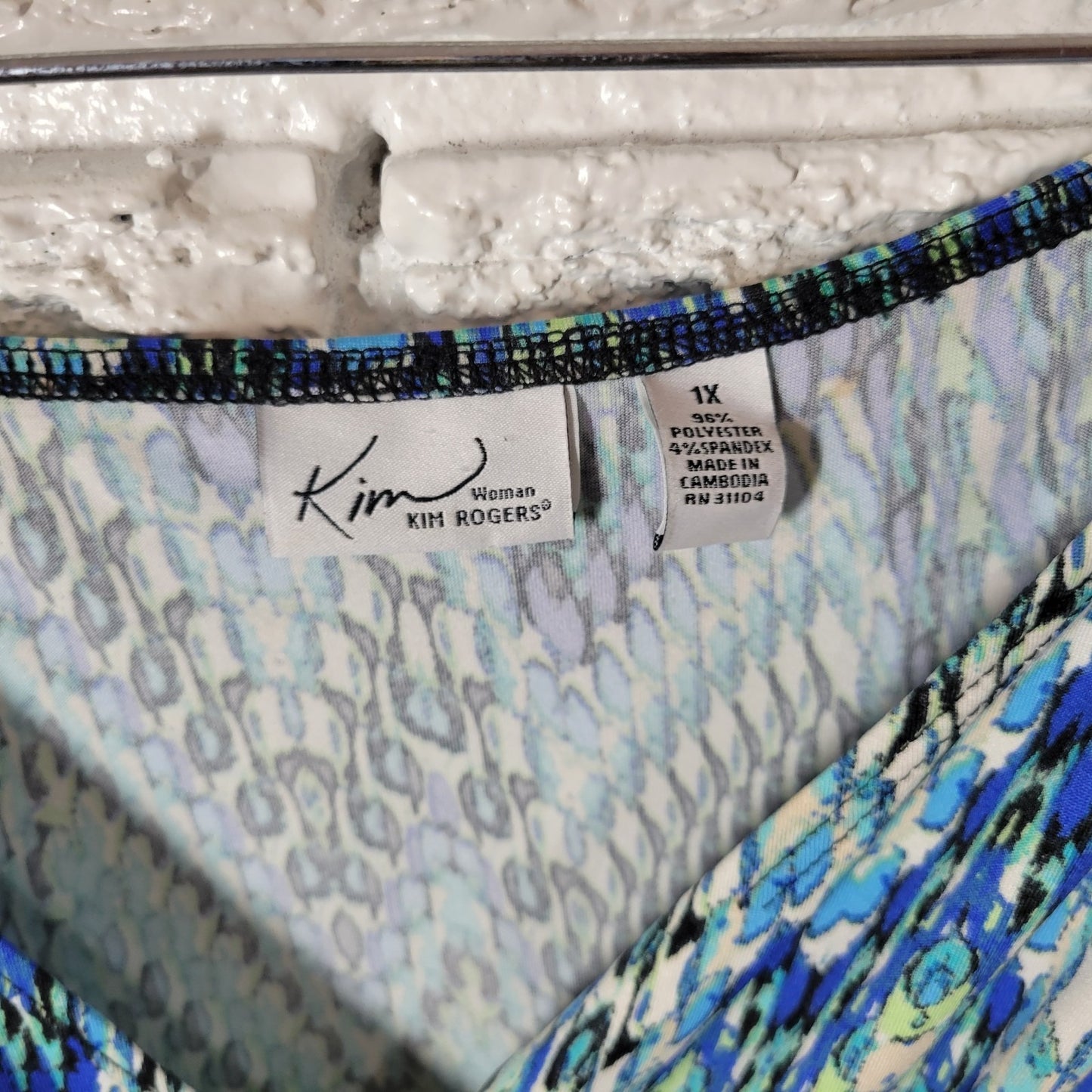 Kim Rogers Womens Dress 1X Plus Sheath Sleeveless Blue Watercolor Poly Blend