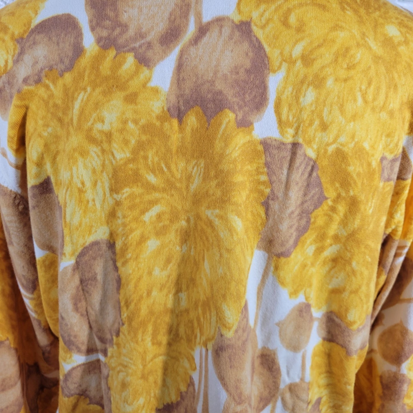 Liz Claiborne Womens Top Extra Large Long Sleeve Yellow Floral Knit Cotton Blend