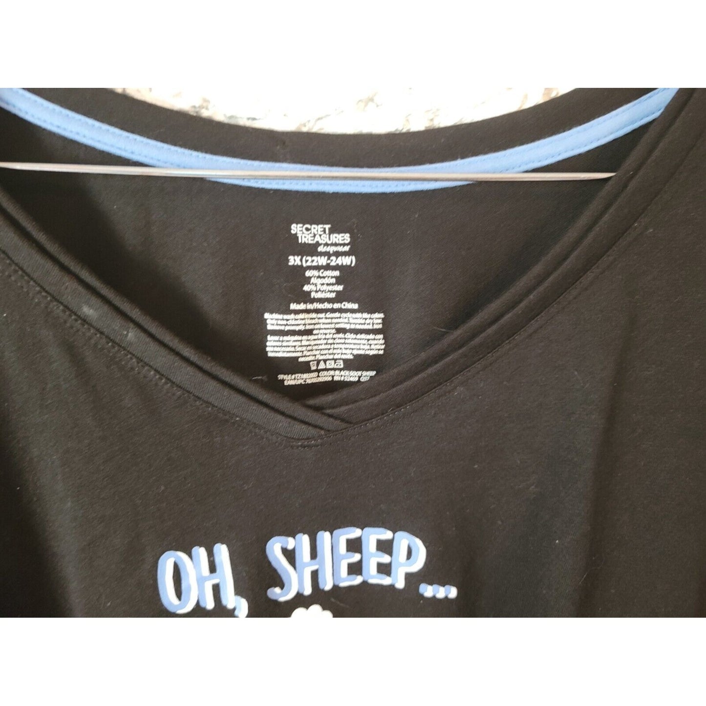 Secret Treasures Womens Top 3X Pajama Black Lounge Oh Sheep Its Monday Stretchy