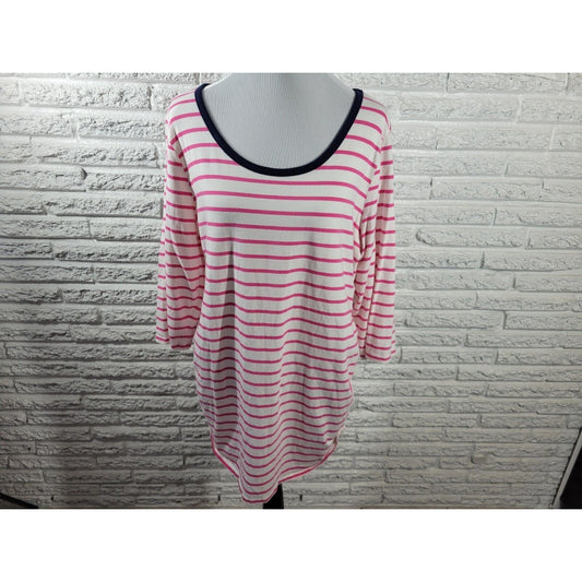 Motherhood Maternity Women Top 2X Plus Tee 3/4 Sleeve Pink Stripe Cotton Blend