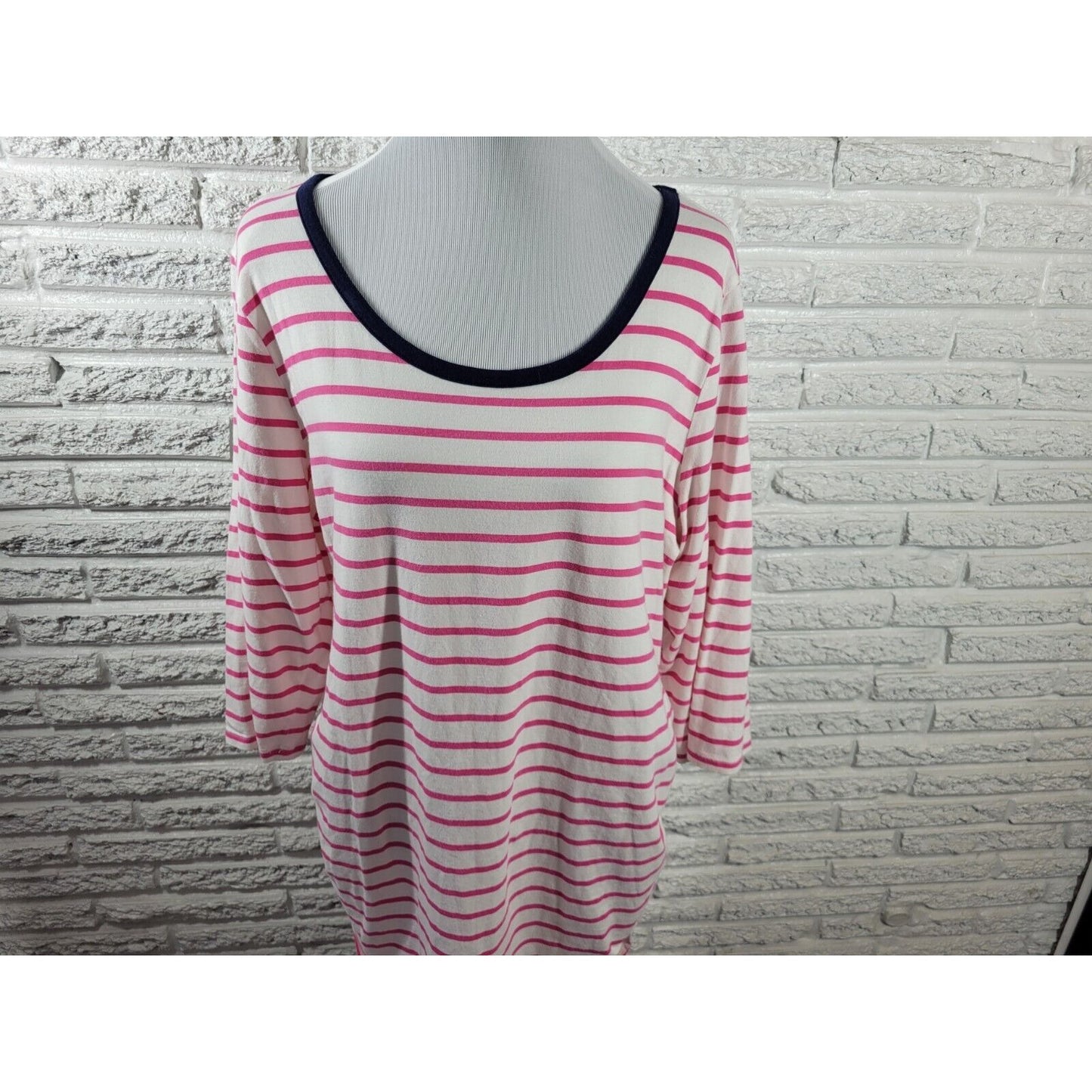 Motherhood Maternity Women Top 2X Plus Tee 3/4 Sleeve Pink Stripe Cotton Blend